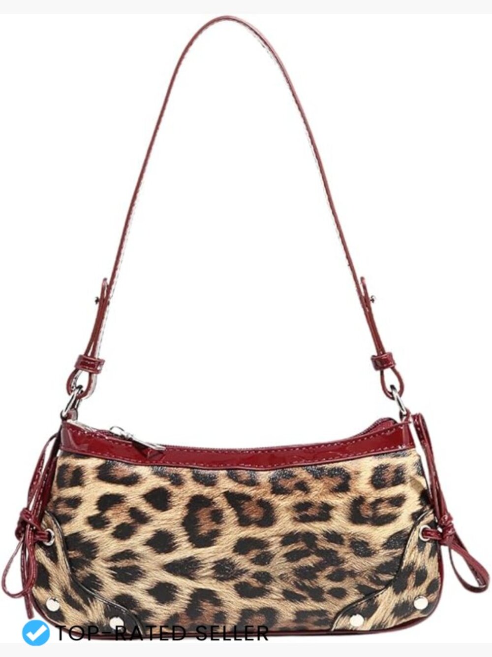 Leopard Print Shoulder Bag Y2K Studded Clutch Adjustable Strap